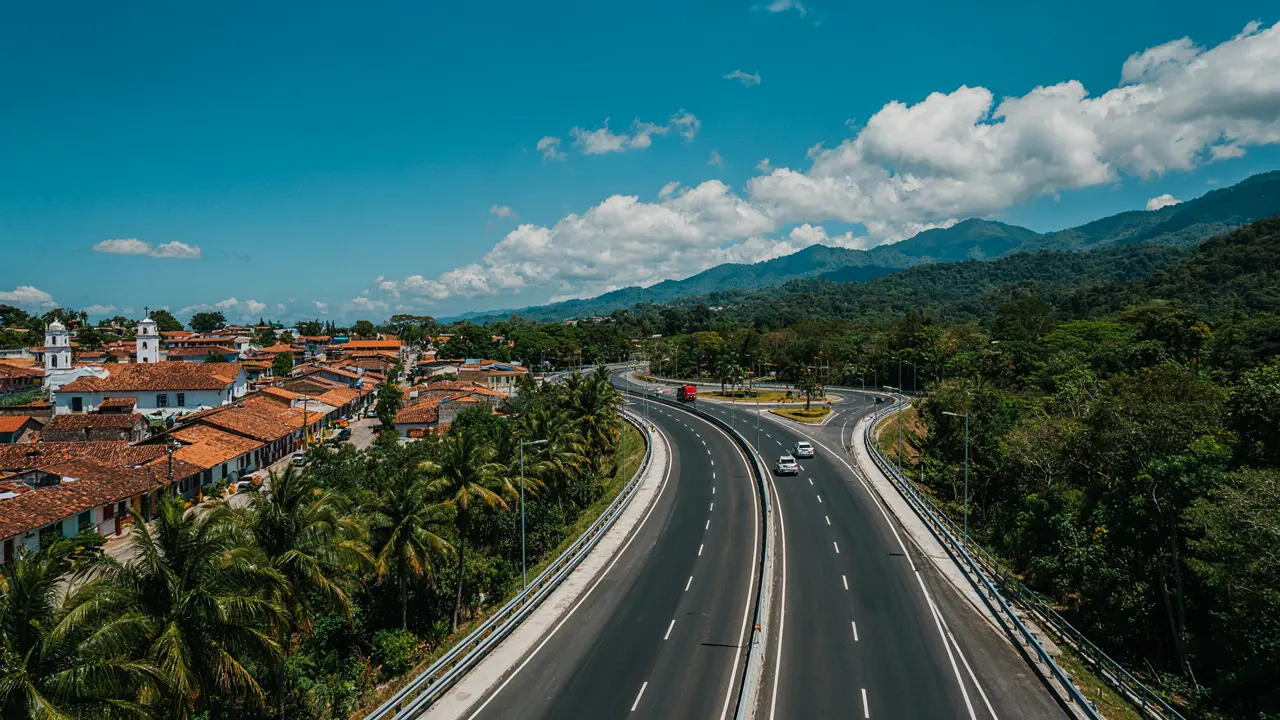 Ilustración referencial de una vía de paso lateral que rodea el casco urbano del cantón